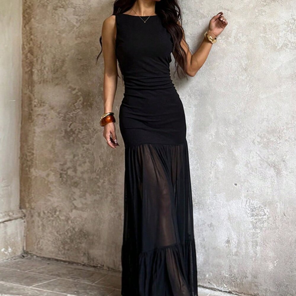 Black Elegant Women's Asymmetric Knit Zip Party Dress - Picture 6 of 7